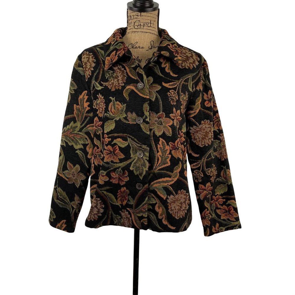 David Paul New York Floral Tapestry Blazer Black Size Medium